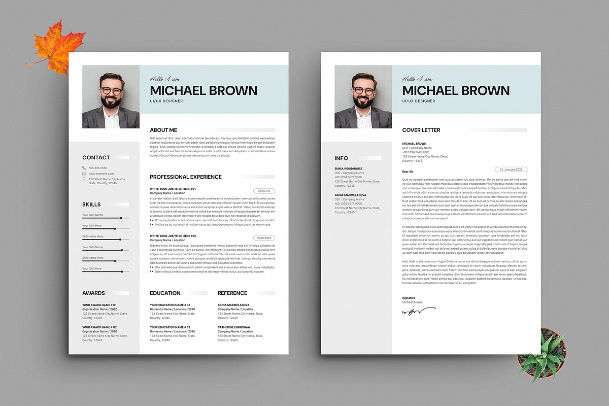 Modern Resume CV Template Letter, a Resume Template by PixelStudio (Photo 1 of 7)