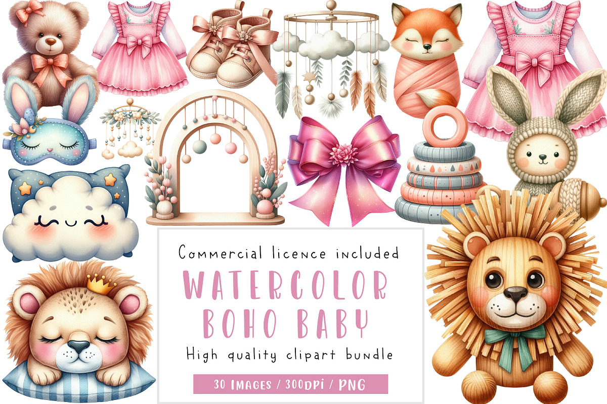 Boho baby watercolor clipart, an Illustration by CreationArt (Photo 1 of 6)