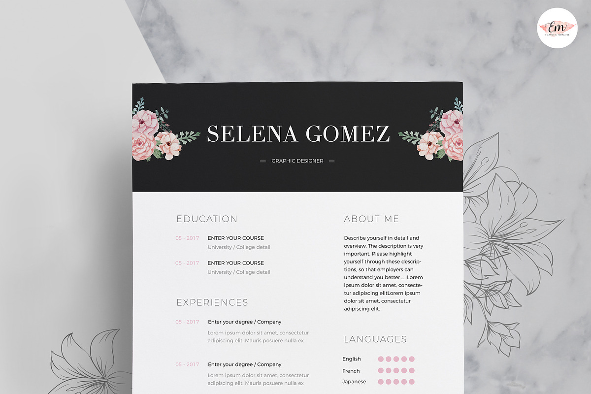Floral 1 page Resume, a Resume Template by Emaholic Template (Photo 5 of 5)