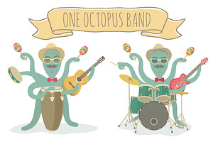 Octopus Character Plays Music