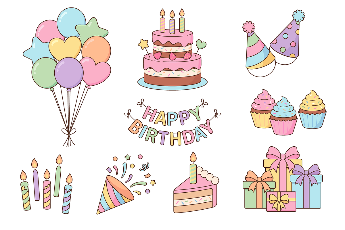 Birthday party elements and icons, an Object Illustration by Cmeree (Photo 1 of 3)