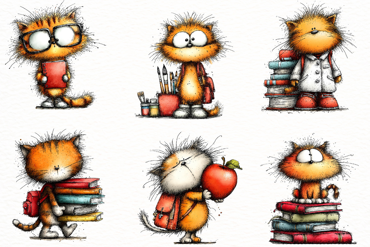 Cute Back to School Cat Clipart, a Seasonal Illustration by Designworld (Photo 2 of 4)