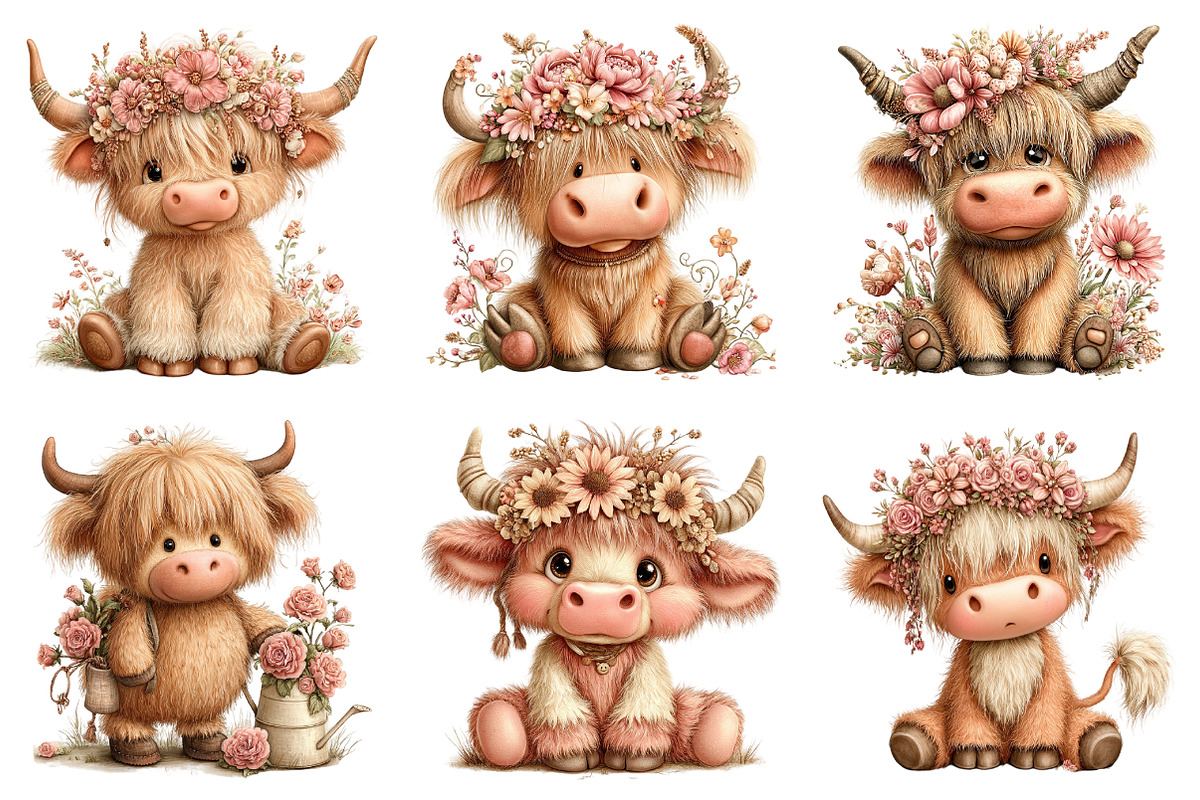 Whimsical Highland Cow Clipart PNG, a Seasonal Illustration by Daily.Designs (Photo 4 of 5)