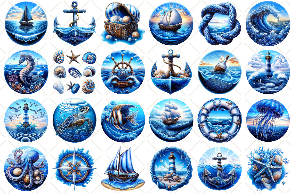 Watercolor Summer Nautical Clipart, an Illustration by Black Bird Studio (Photo 2 of 5)
