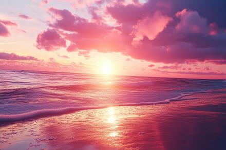 Beautiful sunset over a beach with p, a Photo by Iftikhar Alam