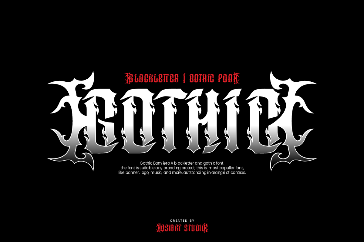 Gothic Bamliero - Blackletter Font, a Blackletter Font by Iqsiart Studio (Photo 3 of 10)