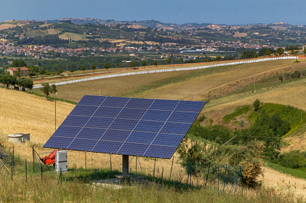 Solar panels array on a hill Itally, a Technology Photo by misign