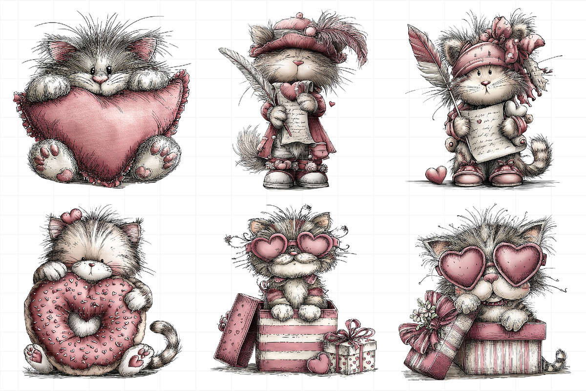 Quirky Valentines Cats Clipart, an Illustration by Daily.Designs (Photo 6 of 8)