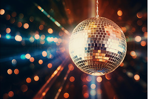 Luminous Shiny disco ball. Generate, a Holiday Photo by Ylivdesign