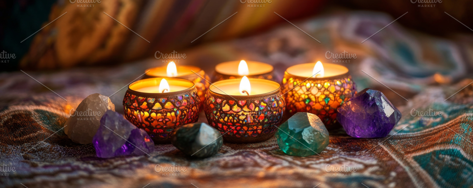 Cozy Candlelight with Crystals and Ornate Holders, an Abstract Photo by Natalia Klenova's Shop