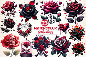 Watercolor Valentine Gothic Roses, an Illustration by CreationArt