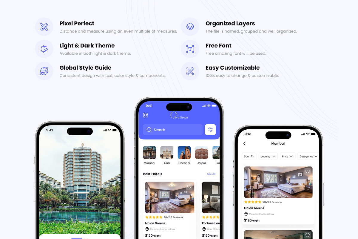 Hotel Booking App UI Kit, an App Template by CreativeUI (Photo 2 of 8)