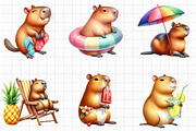 Summer Capybara Watercolor Clipart, an Illustration by cherrydesign (Thumbnail 4 of 4)