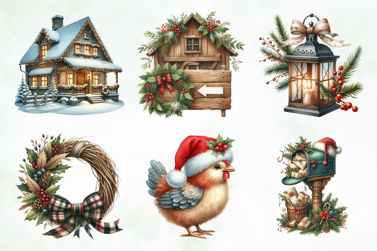 Vintage Christmas Farmhouse Sublimat, an Illustration by Creative Art (Photo 2 of 9)