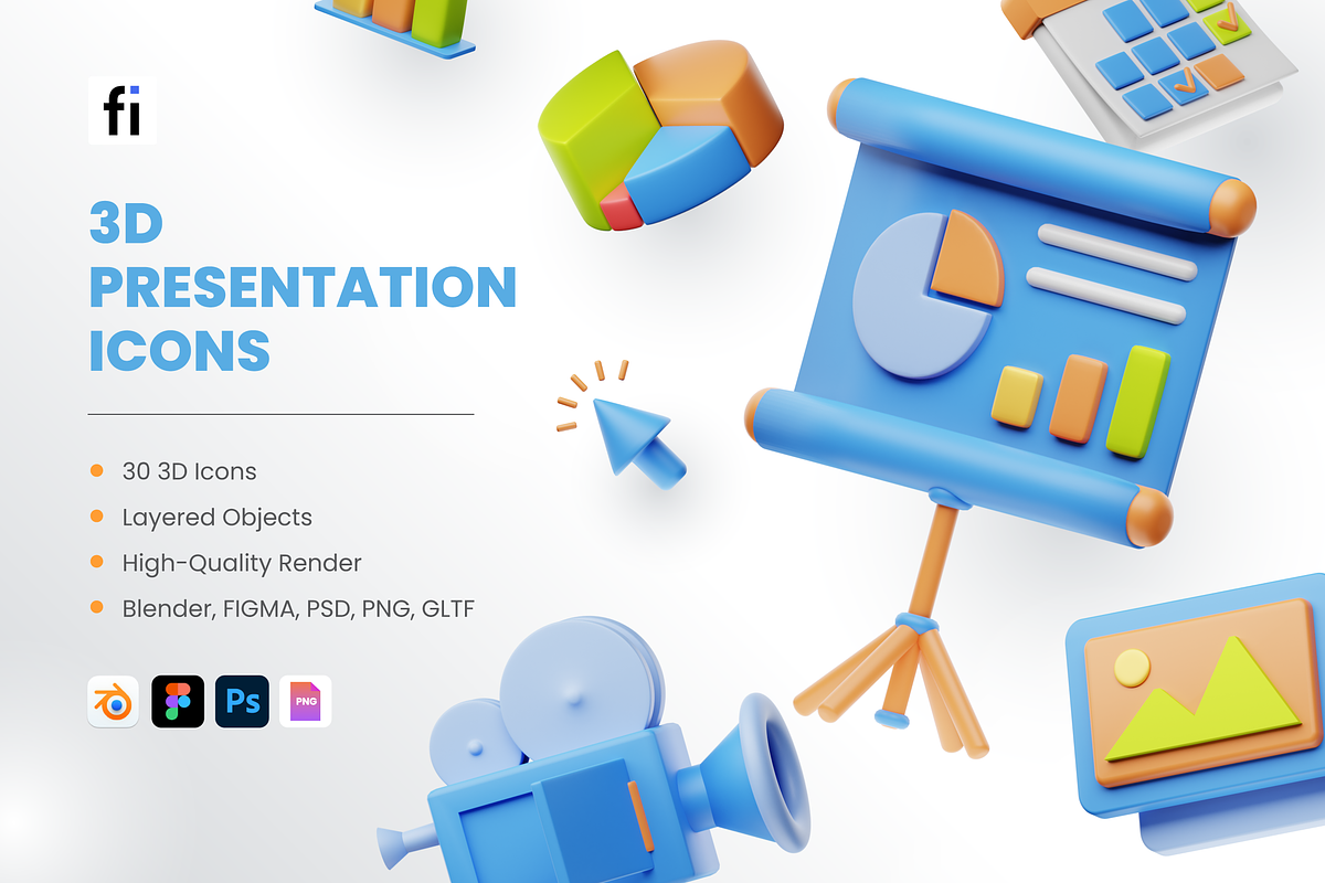 3D Presentation Icons, a 3D by Flat Icons | Creative Market