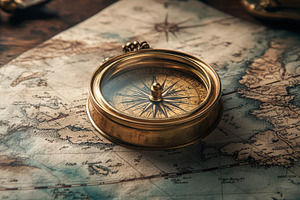 Antique Compass: Navigating History, a Background Photo by Pixeness Studio