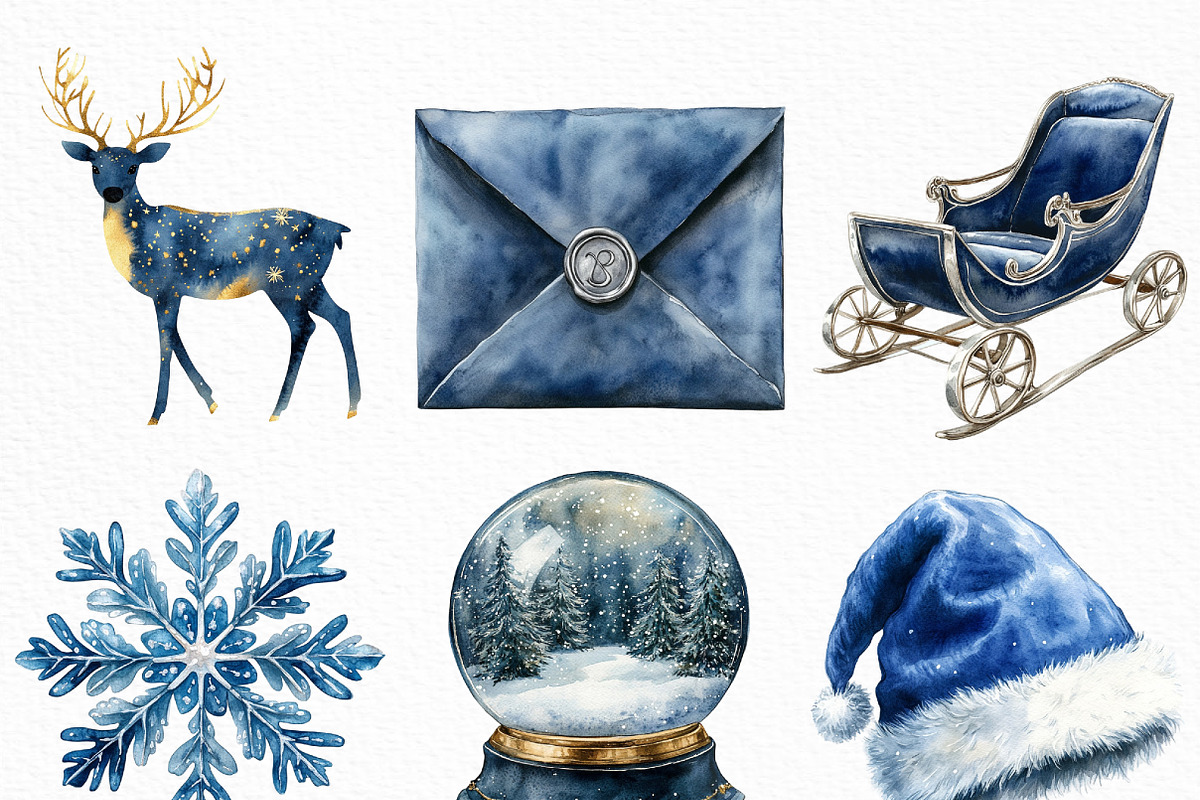 Watercolor Navy Christmas Clipart, an Illustration by Craft Nest (Photo 4 of 6)