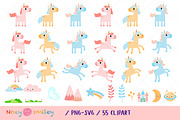 Cute unicorns PNG SVG clipart, an Animal Illustration by Noey smiley (Thumbnail 2 of 9)