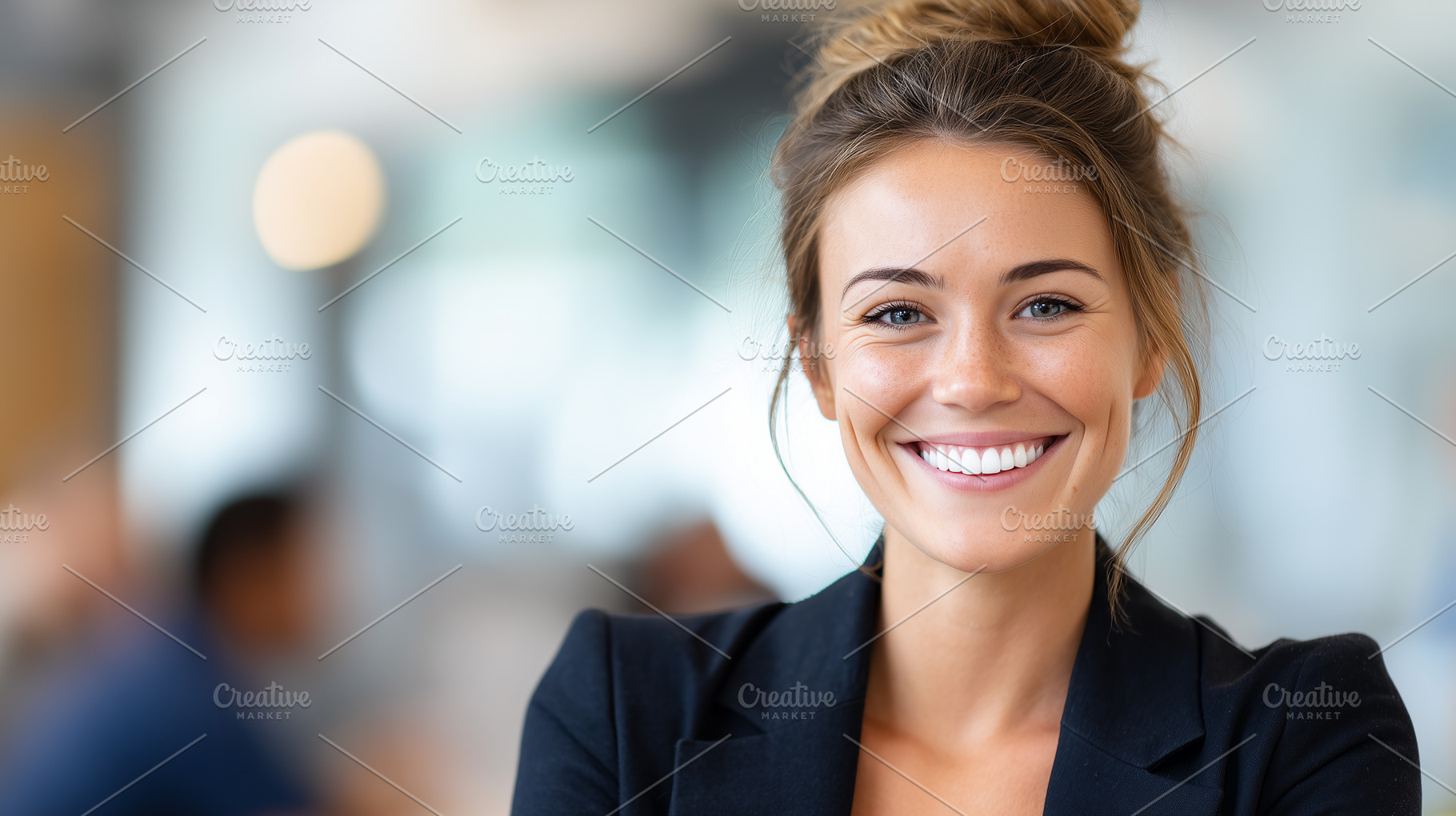 Young woman smiling confidently, a Business Photo by MistyDay