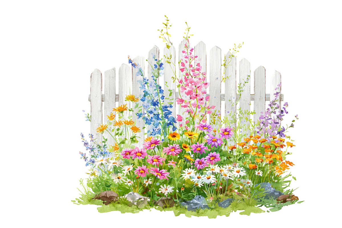 Watercolor Floral Fence Clipart, an Illustration by Designking (Photo 3 of 5)
