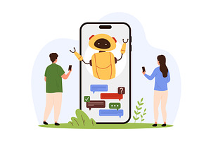 Chat bot and customers communication, a Technology Illustration by Flashvector