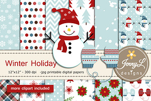 Winter Digital Papers Clipart, a Pattern Graphic by JennyL Designs