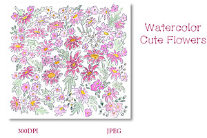 SALE! Watercolor Cute Kid Floral Art