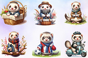 Watercolor Cute Ferret Clipart, an Animal Illustration by Craft Nest (Thumbnail 2 of 3)