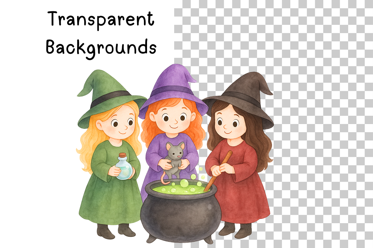 Watercolor Witch Clipart Set, a Seasonal Illustration by PassionPNGcreation (Photo 4 of 9)