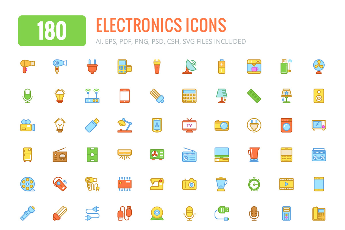 180 Electronics Colored & Line Icons, a Duotone Icon by Creative Stall