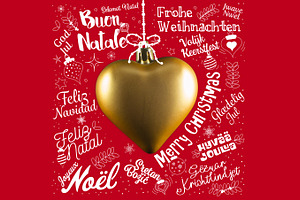 Merry christmas from world featuring calligraphic, calligraphy, and card