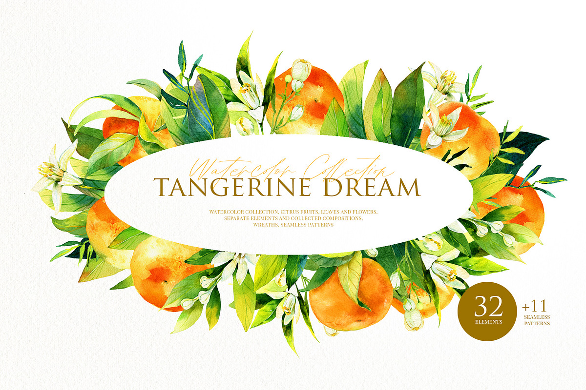 Tangerine Watercolor Collection, a Wallpaper Graphic by Natasha Koltsova (Photo 1 of 7)