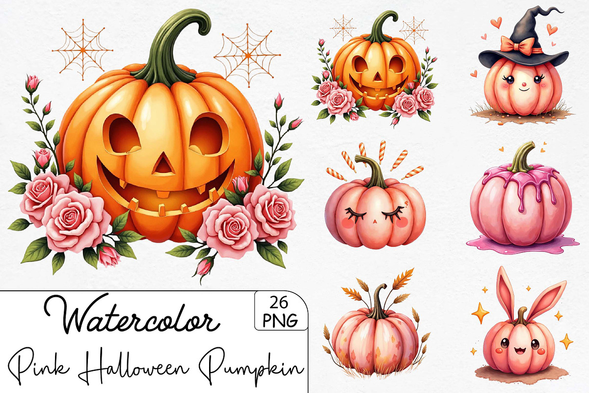 Pink Halloween Pumpkin Clipart, an Illustration by CrexoraLab (Photo 1 of 5)