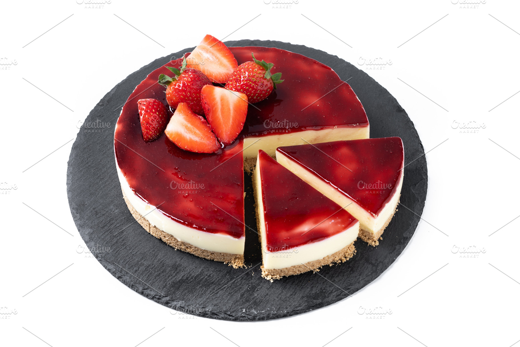 Cheesecake with strawberries isolated on white background, a Food & Drink Photo by etorres69