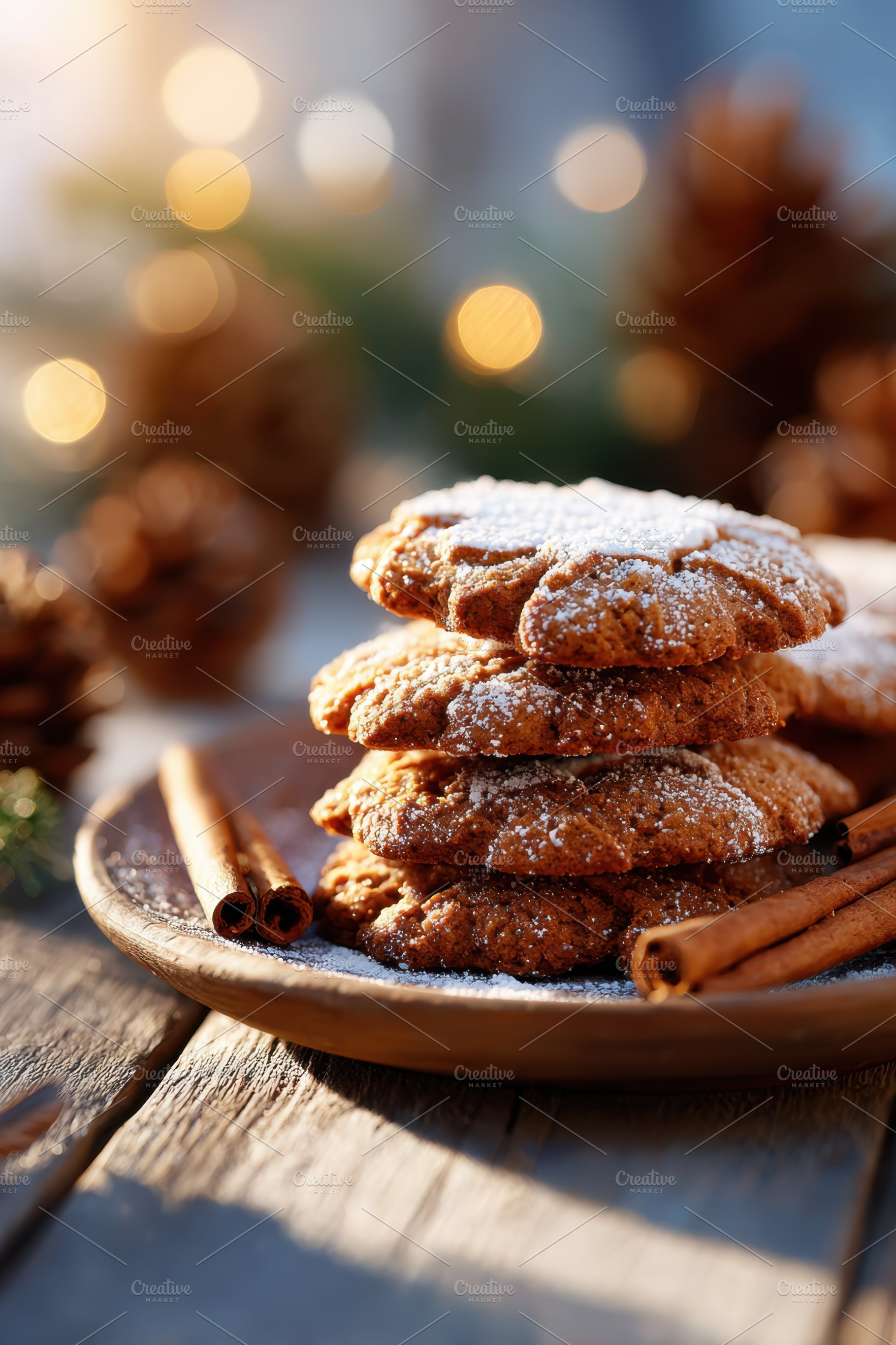 Festive cookies with powdered sugar and cinnamon, a Food & Drink Photo by AlyaAnd
