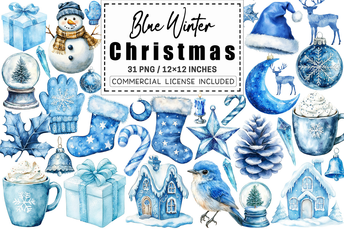 Blue Winter Christmas Aesthetic Pack, a Graphic by CitraGraphics (Photo 1 of 4)