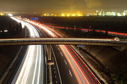 Highway at night stock photo containing night and road