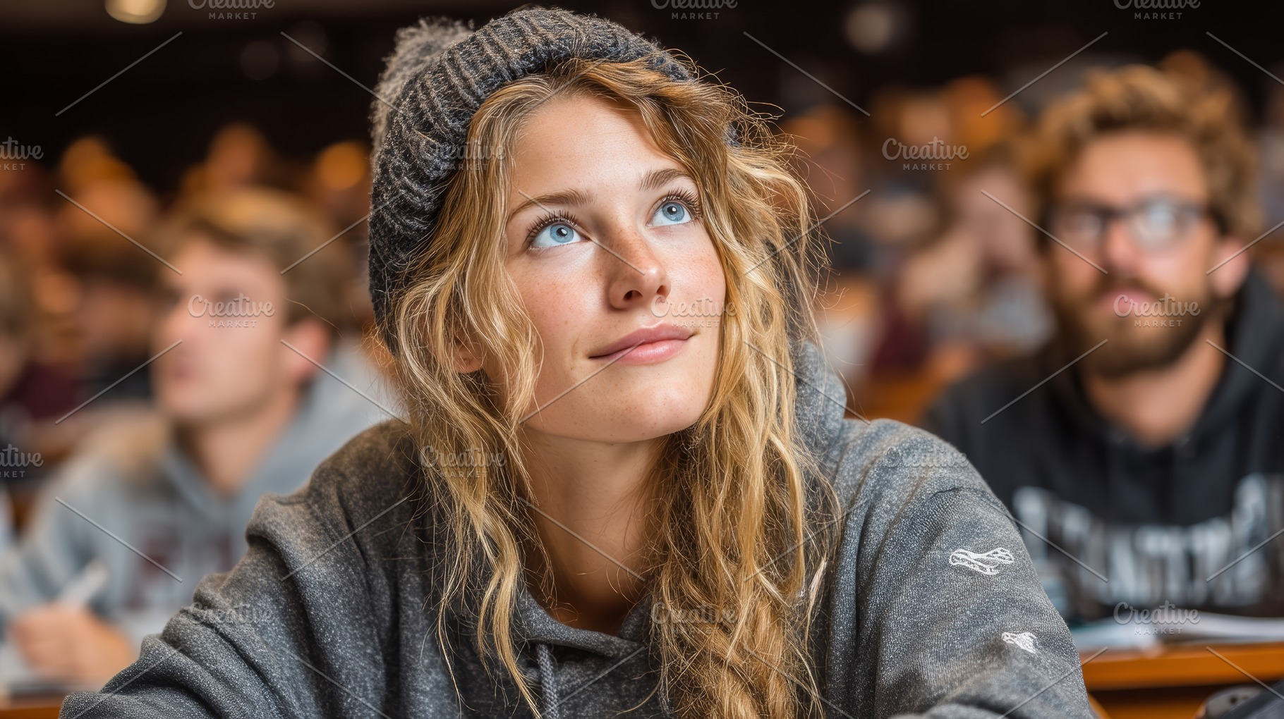 Student attentively listening during a college lecture in a vibrant classroom s, a Photo by AS photostudio