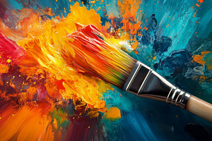 Close-up of paintbrush with vibrant colorful paint strokes, an Abstract Photo by Natalia Klenova's Shop