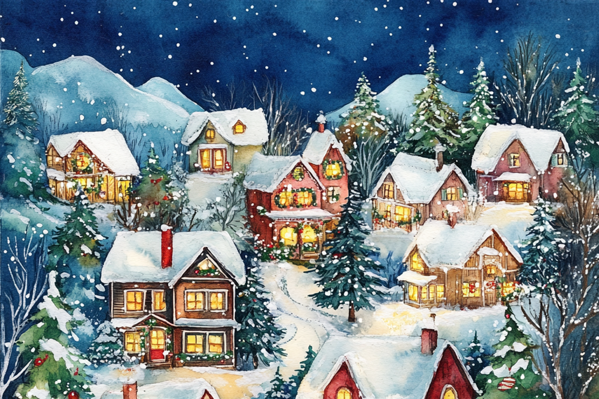 Watercolor Cozy Christmas Village, a Background Graphic by Printable Treasure (Photo 7 of 9)