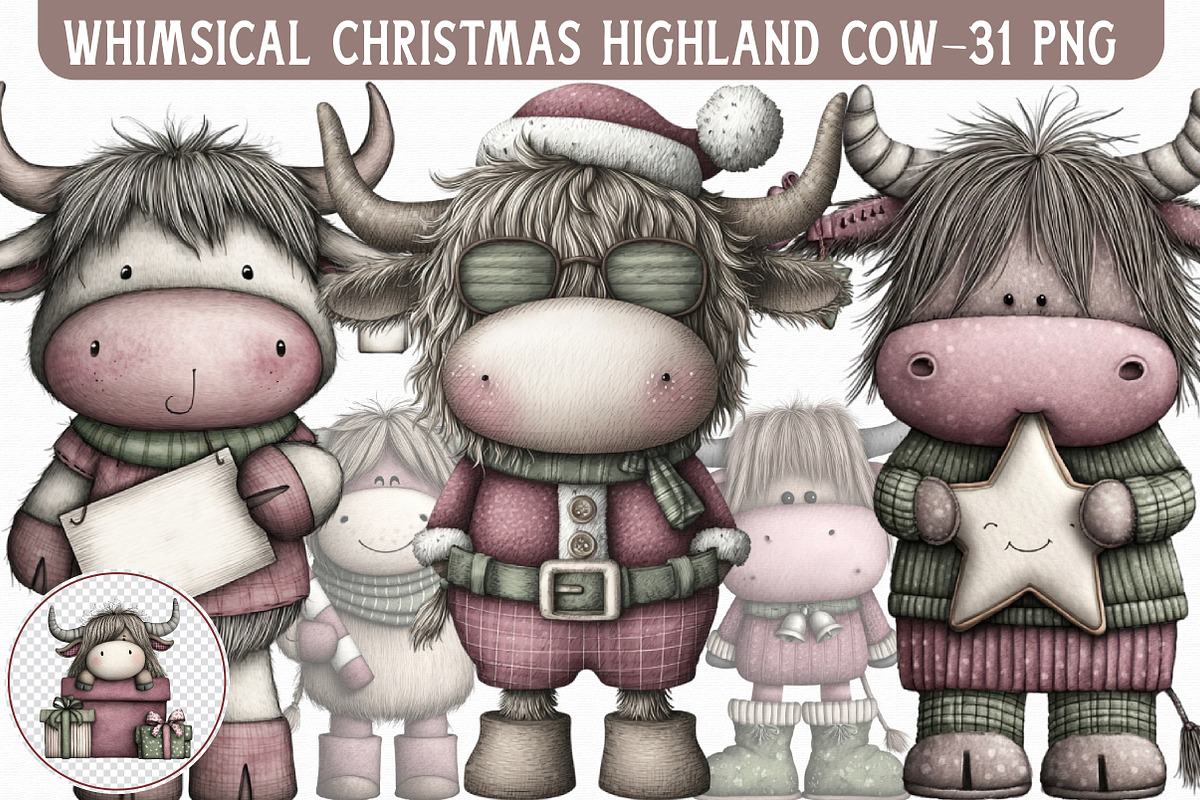 Whimsical Christmas Highland Cow Cli, an Illustration by Libby Wishes (Photo 1 of 7)