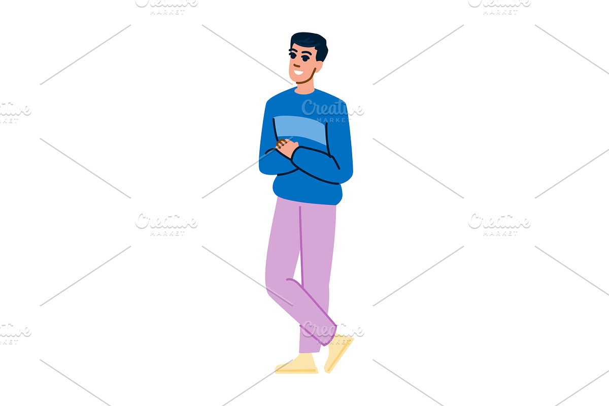 Smiling young man crossing legs and, a Person Illustration by pikepicture