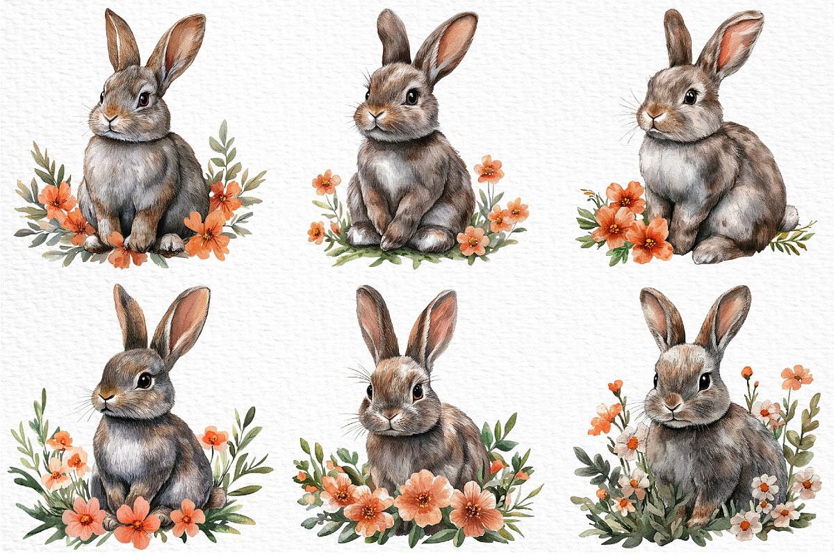 Watercolor Rabbits Clipart, an Illustration by Craft Nest (Photo 7 of 9)