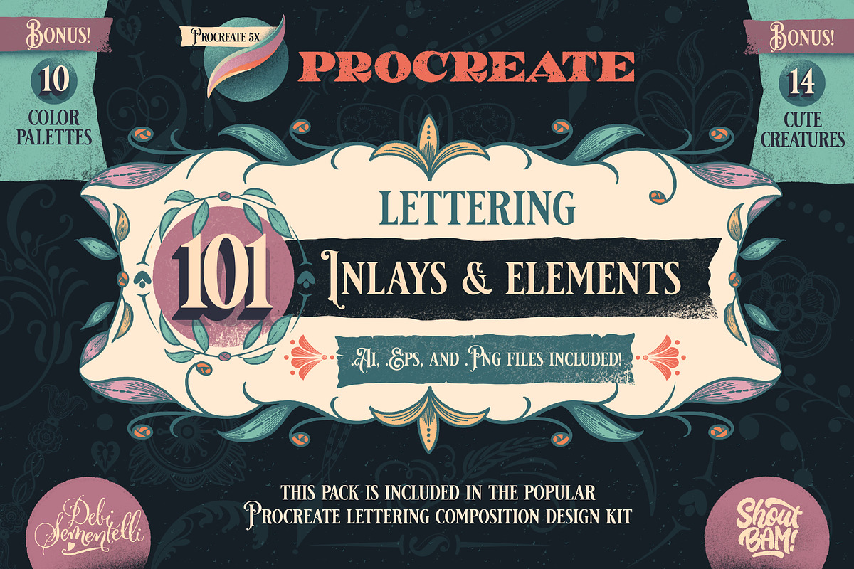Procreate Lettering Inlay Pack, a Brush Add-On by Debi Sementelli (Photo 1 of 11)