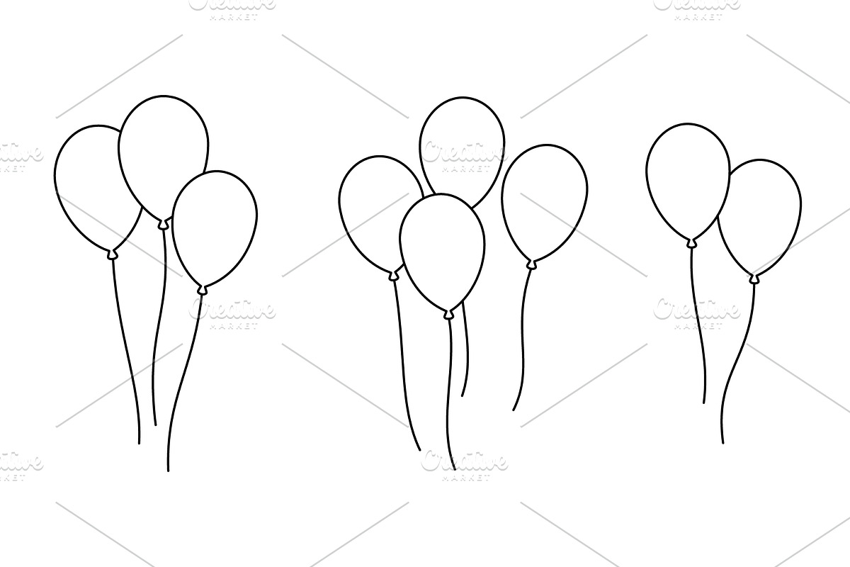 Outlined balloons. Vector line art, an Object Illustration by GraphiShop
