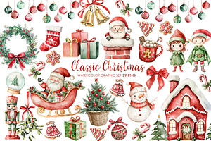 Classic Christmas watercolor clipart, a Graphic by AquarelleSpace