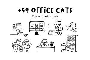 +59 Office Cats: Cute Hand-Drawn Set, a Work Illustration by The Journey Atelier