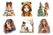 Leopard Girl Christmas Girly Clipart, an Illustration by SinaCreation (Thumbnail 2 of 7)