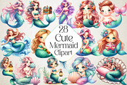 Cute Mermaid Watercolor Clipart, an Illustration by DreamPrint404 (Thumbnail 1 of 4)