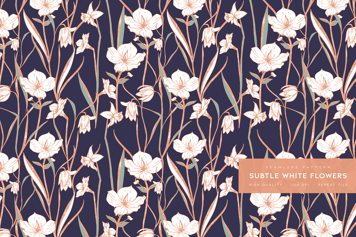Subtle White Flowers, a Pattern Graphic by MalyskaStudio
